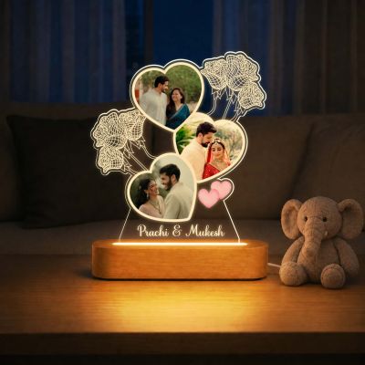 Personalized Couple Multi-Photo Acrylic LED Night Light Romantic Wedding Anniversary Memory Keepsake Gift for Boyfriend, Girlfriend, or Newlyweds, Valentine’s Day & Engagements
